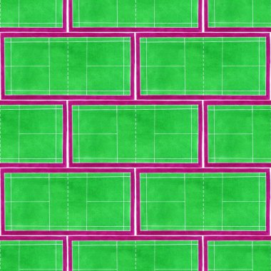 Badminton kortu. Beyaz arka plan üzerinde çizilmiş yeşil tenis kortları ile Seamless Modeli.