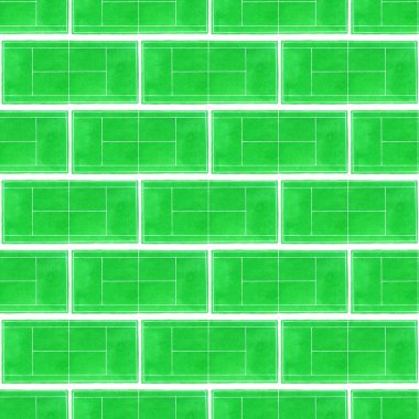 Tenis Kortu. Beyaz arka plan üzerinde çizilmiş çim yüzey tenis kortları ile Seamless Modeli.