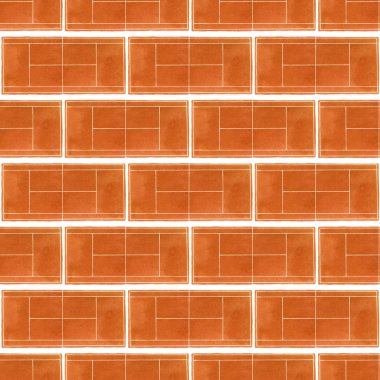 Tenis Kortu. Beyaz arka plan üzerinde çizilmiş kil tenis kortları ile Seamless Modeli.