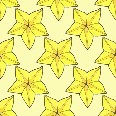 Starfruit veya carambola. Meyve ile Seamless modeli. Çizilmiş arka plan.