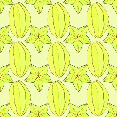 Starfruit veya carambola. Meyve ile Seamless modeli. Çizilmiş arka plan.