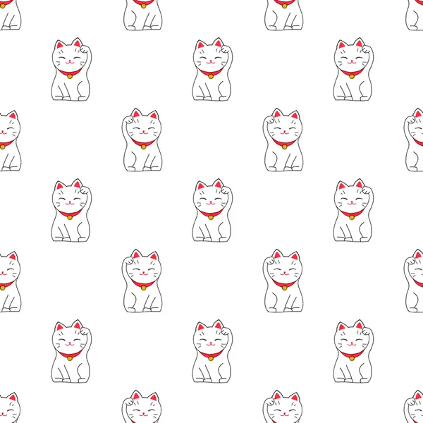 Maneki-neko. Seamless pattern with japanese lucky welcoming cat. Hand-drawn original background. — Stock Fotó