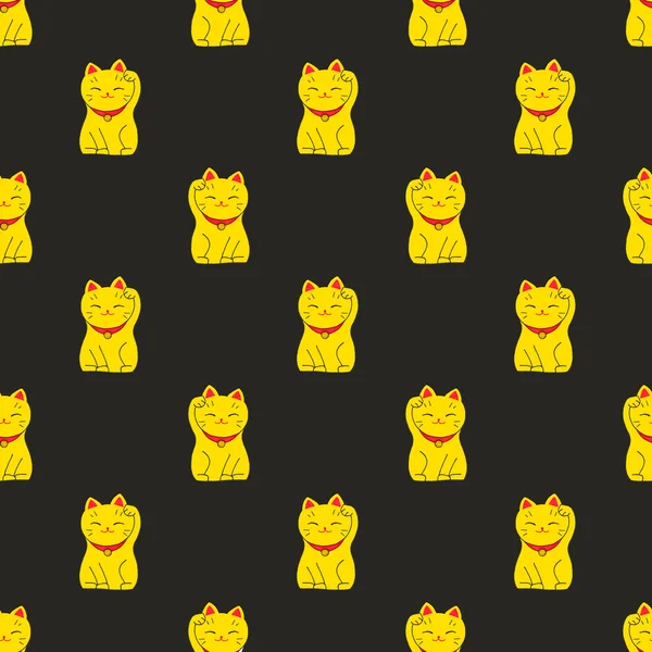 Maneki-neko. Seamless pattern with japanese lucky welcoming cat. Hand-drawn original background. — Stockfoto