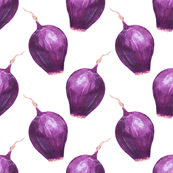 Red onions. Seamless pattern with vegetables. Hand-drawn background. — Stock fotografie