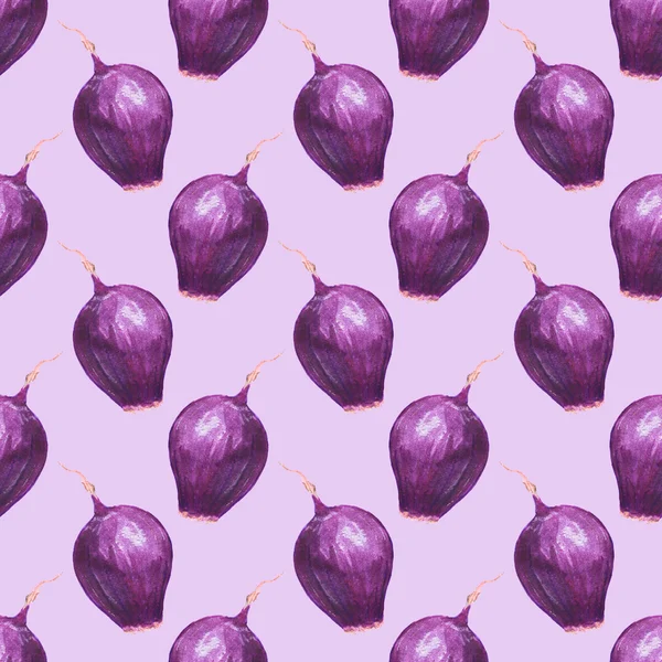 Red onions. Seamless pattern with vegetables. Hand-drawn background. — Stock fotografie