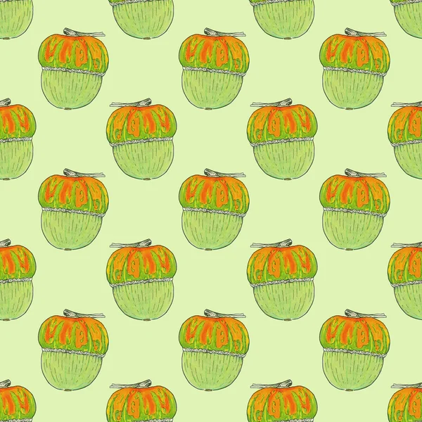 Pumpkin. Halloween and Thanksgiving day theme. Seamless pattern with pumpkins. Hand-drawn background. — Stock Photo, Image