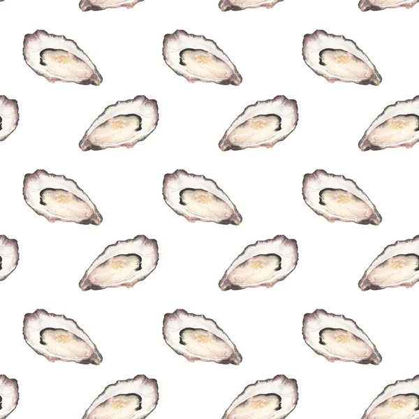 Oyster - seafood and marine cuisine. Seamless watercolor pattern with oysters — Stock Fotó