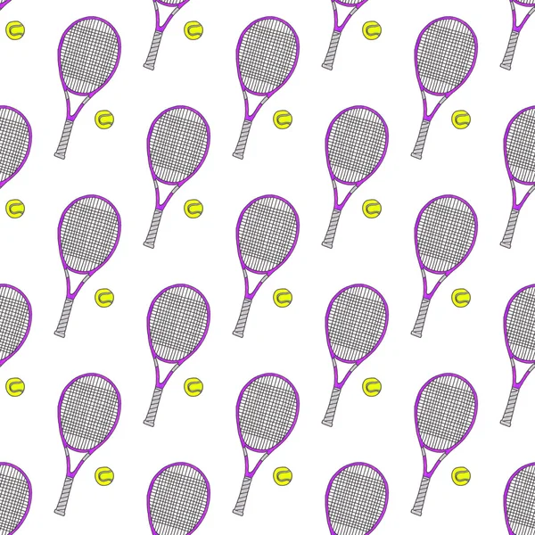 Tennis racquets and balls.Seamless watercolor pattern with sport equipment. Hand-drawn original background. — Stock fotografie