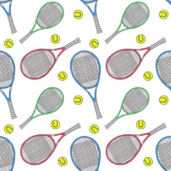 Tennis racquets and balls. Seamless watercolor pattern with soprt equipment. Hand-drawn original background. — Stock fotografie