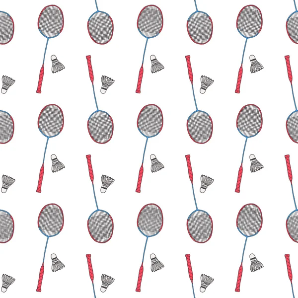 Badminton racquets and shuttlecocks. Seamless watercolor pattern with sport equipment. Hand-drawn original background. — Stockfoto