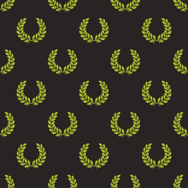 Laurel wreath. Seamless pattern with hand-drawn laureate wreath on the black background. — 图库照片