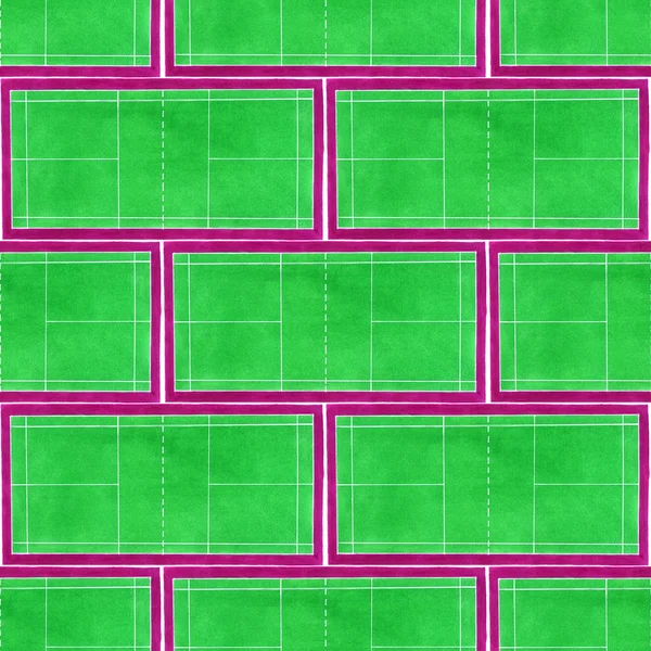 Bádminton Court. Patrón sin costuras con canchas de tenis verdes dibujadas a mano sobre el fondo blanco . — Foto de Stock