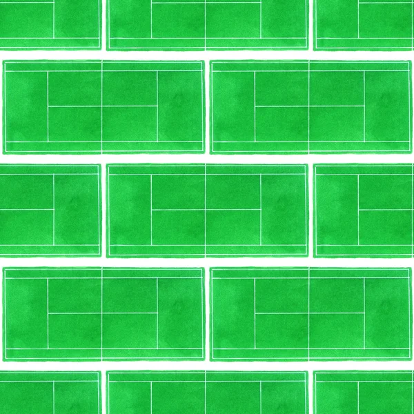 Tennis court. Seamless pattern with hand-drawn grass surface tennis courts on the white background. — Stock Photo, Image