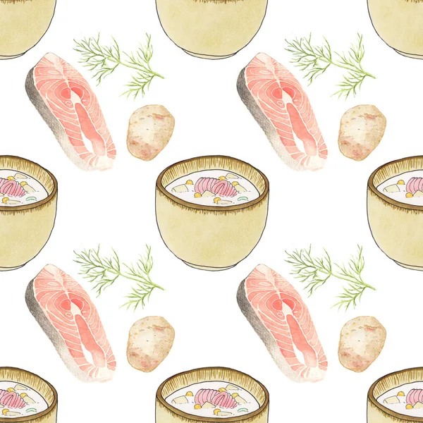 Plate of soup. Seamless pattern with plates with soup and ingredients. Hand-drawn original background. — Stock Image Plate of soup. Seamless pattern with plates with soup and ingredients. Hand-drawn original background. Royalty Free Stock Images
