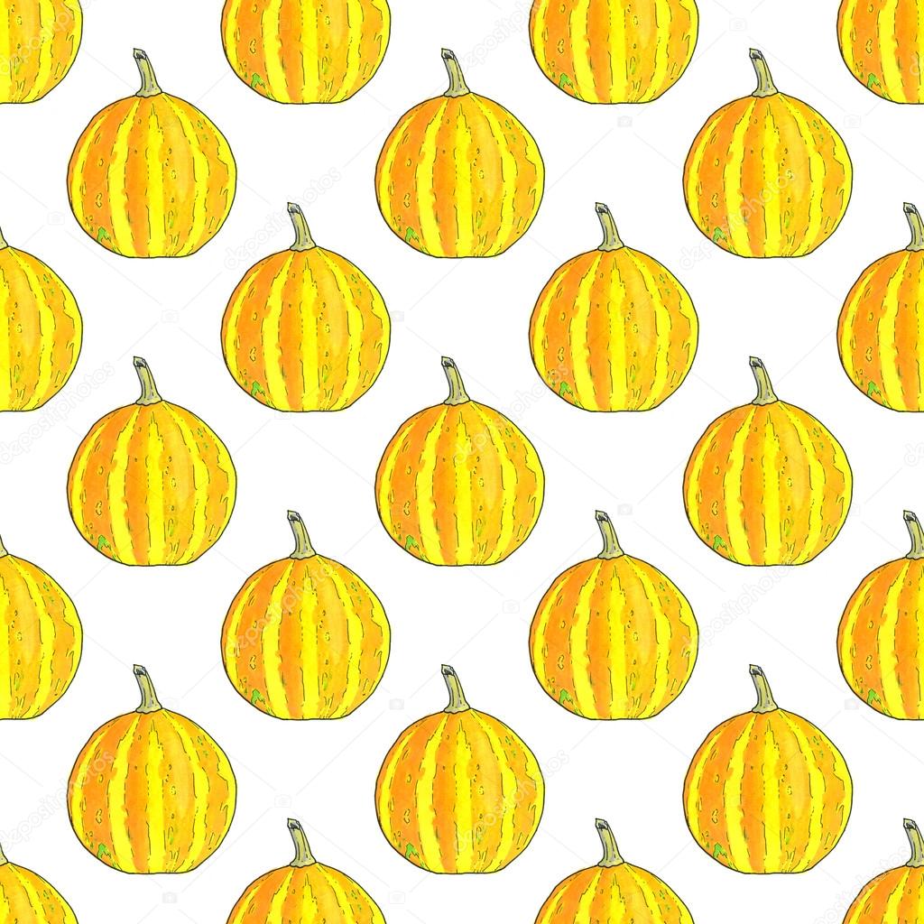 Pumpkin. Halloween and Thanksgiving day theme. Seamless pattern with pumpkins. Hand-drawn background.