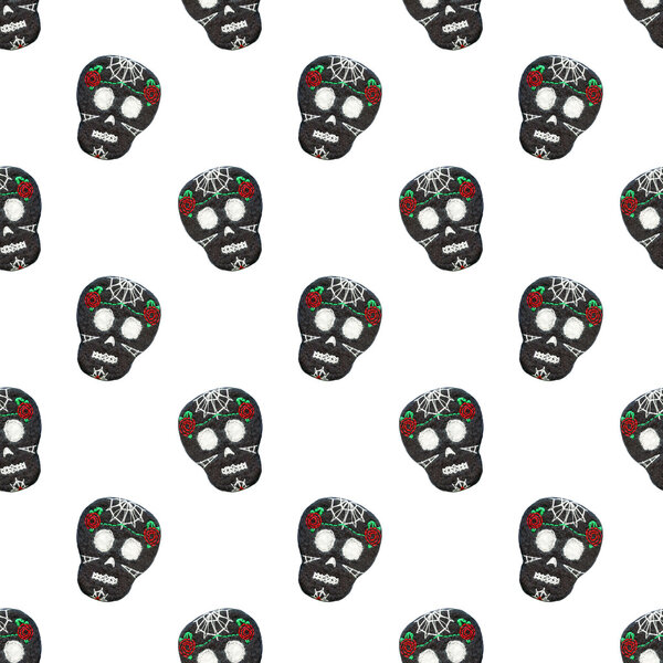 Сахарный череп. Бесшовный узор с символом "День мертвых"
.