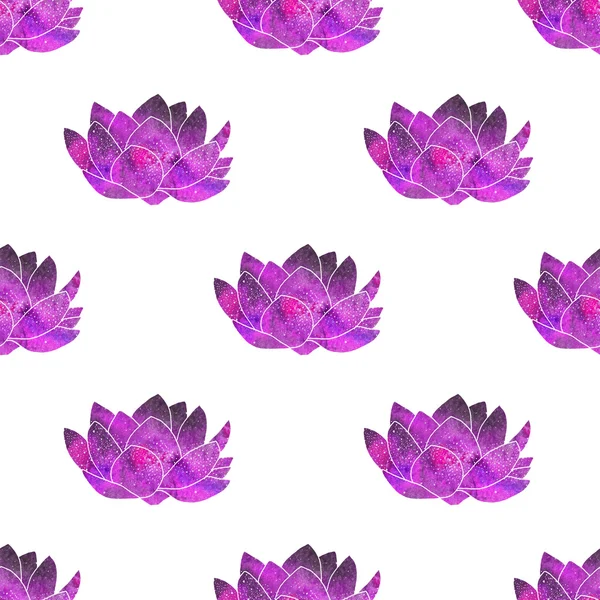 Rosafarbener Lotus. nahtloses Muster mit kosmischen oder galaxischen Blüten. handgezeichneter original floraler Hintergrund. — Stockfoto