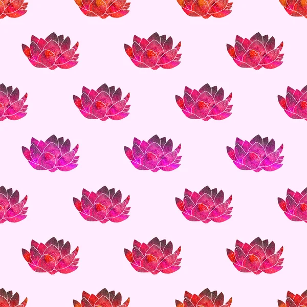 Red lotus. Seamless pattern with cosmic or galaxy flowers. Hand-drawn original floral background. — Stock Photo, Image