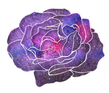 Cosmic rose. Hand-drawn flower with galaxy. clipart