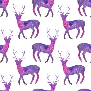 Geyik. Kozmik ile Seamless Modeli veya gökada geyikler. Çizilmiş orijinal hayvan arka plan.