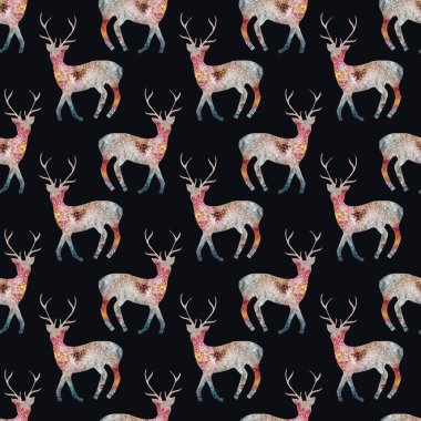 Geyik. Kozmik ile Seamless Modeli veya gökada geyikler. Çizilmiş orijinal hayvan arka plan.