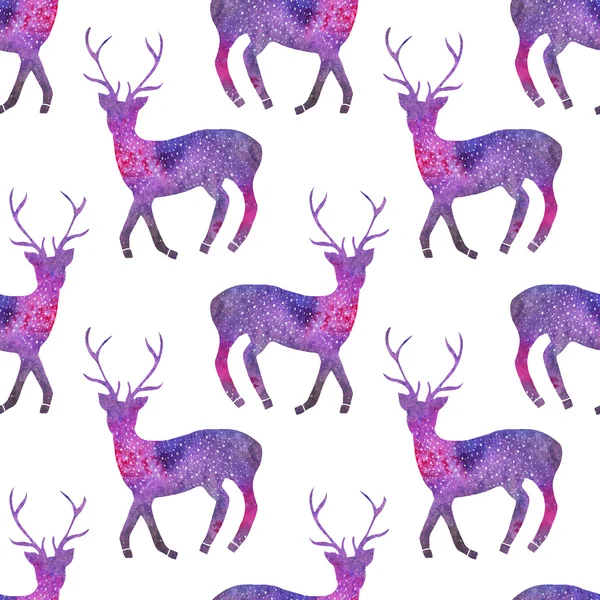 Deer. Seamless pattern with cosmic or galaxy deers. Hand-drawn original animal background.