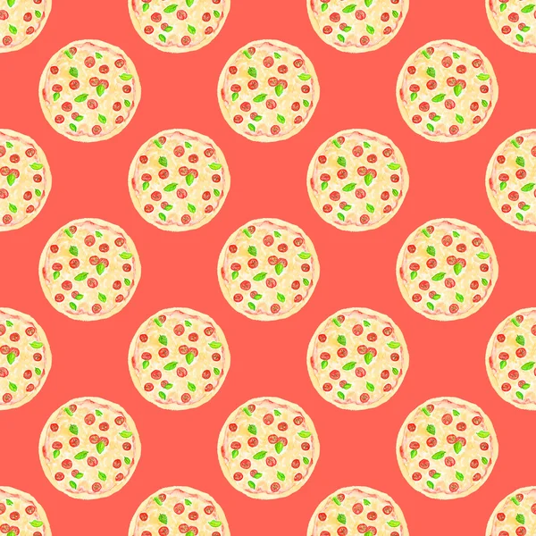 Pizza. Seamless pattern with italian pizzas. Hand-drawn original food background. — Stock Photo, Image