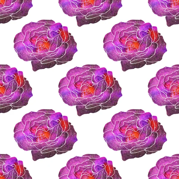 Rose. Seamless pattern with cosmic or galaxy flowers. Hand-drawn original floral background.