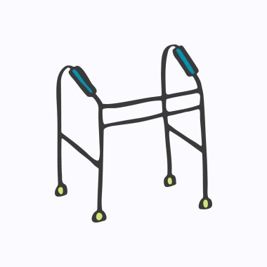 Walker. Çizilmiş karikatür destek walker. Çizim doodle.