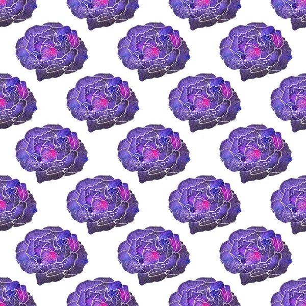 Rose. Seamless pattern with cosmic or galaxy flowers. Hand-drawn original floral background.