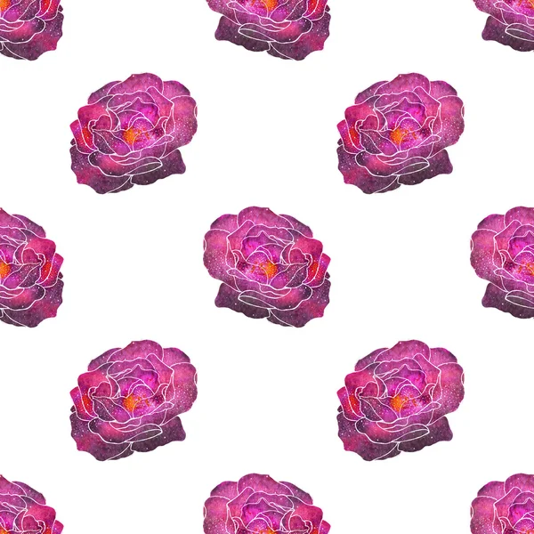 Rose. Seamless pattern with cosmic or galaxy flowers. Hand-drawn original floral background. — Stock Photo, Image