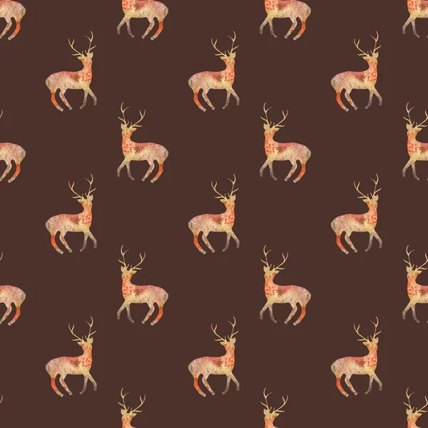 Deer. Seamless pattern with cosmic or galaxy deers. Hand-drawn original animal background.