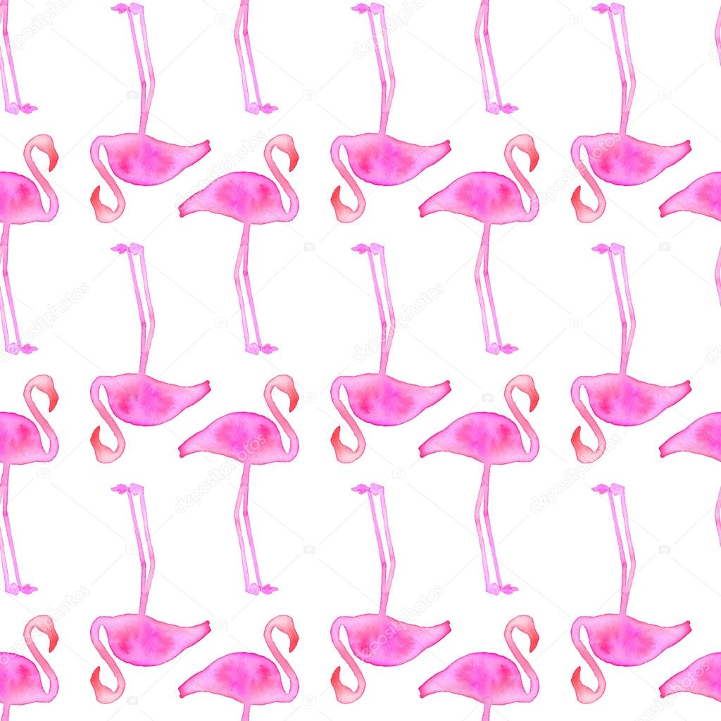 Pink flamingo. Seamless pattern with exotic birds. Hand-drawn original animal background.