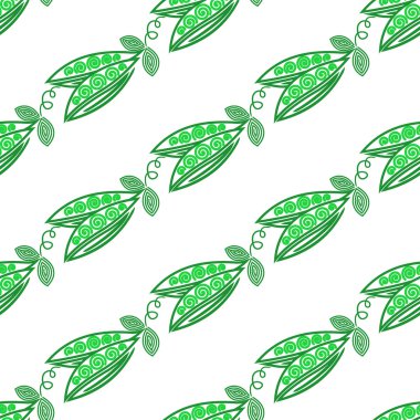 Yeşil bezelye. Sarmal yeşil bezelye ile Seamless modeli. Sebze vektör çizim