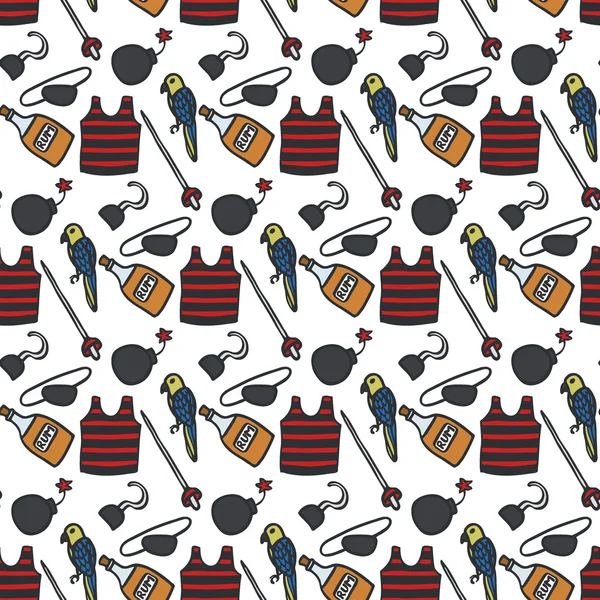 Korsan desen. El çekilmiş korsan giyim ve özellikleri ile Seamless modeli. Çizim doodle