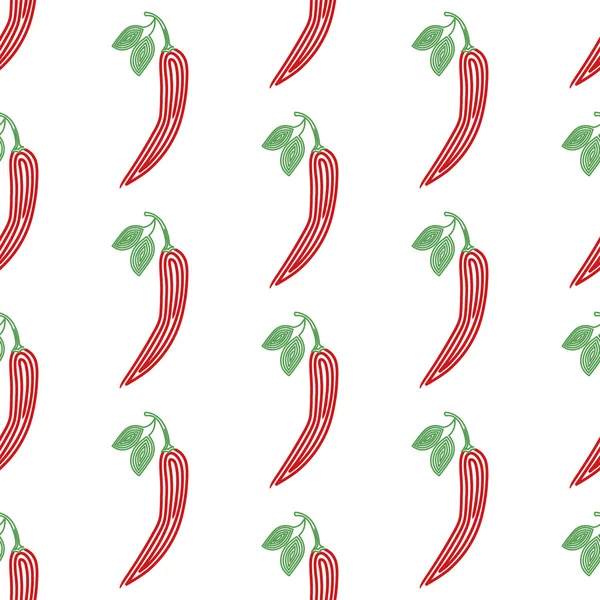 Chili rosso. Modello senza cuciture con peperoncino rosso a spirale. Illustrazione vegetale vettoriale — Vettoriale Stock