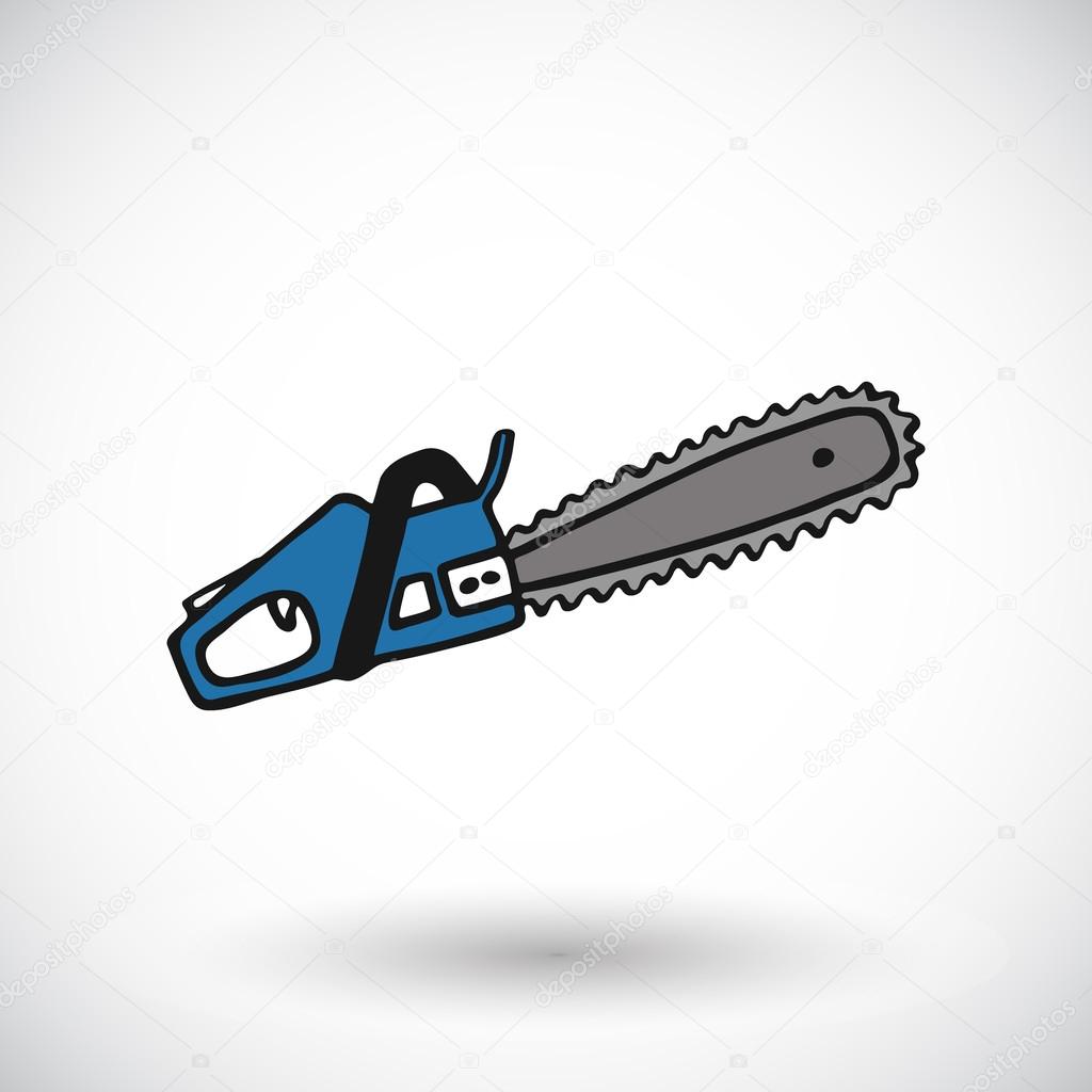 Chainsaw sketch. Hand-drawn cartoon lumberjack icon. Doodle drawing.