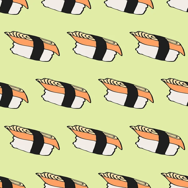 Padrão sem emenda com desenho animado desenhado à mão ícone de comida japonesa - sushi com enguia. Desenho de rabiscos. Ilustração vetorial - amostra no interior —  Vetores de Stock