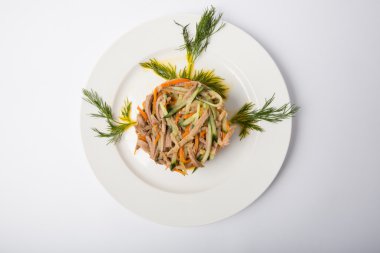 Meat salad on white background