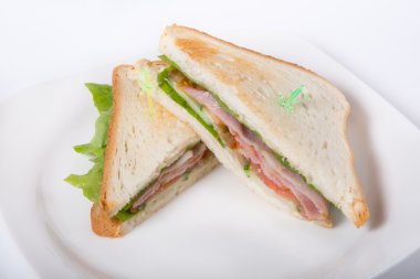 Beyaz bir plaka üzerinde taze sandviç