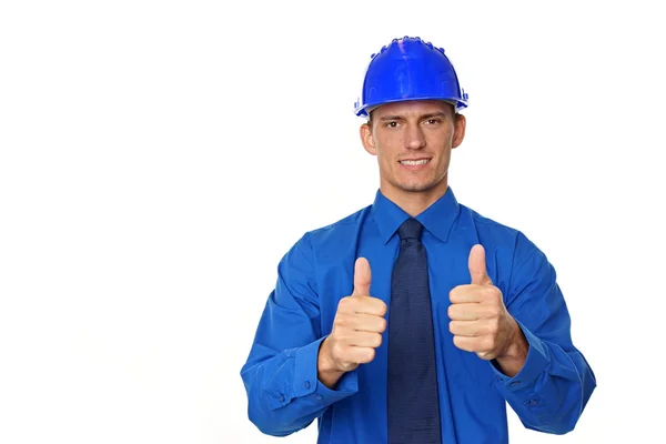 Jovem Empresário Gesturing Thumbs Up . — Fotografia de Stock