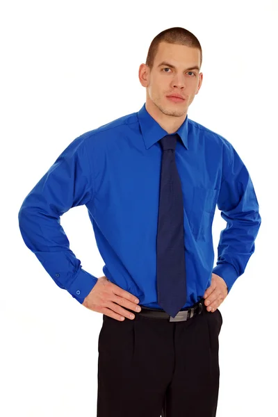 Zakenman in blauwe overhemd en stropdas — Stockfoto