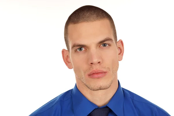 Young man in blue shirt — Stock Photo, Image