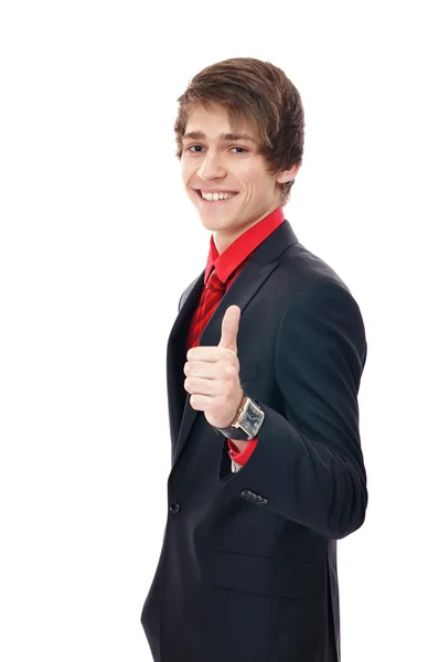 Young businessman showing thumb up — Stock Photo, Image