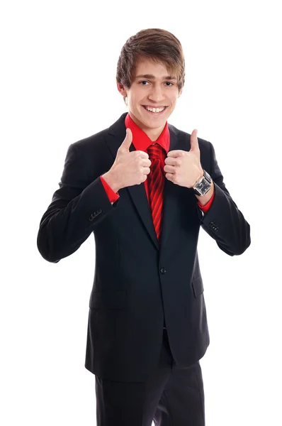 Young businessman showing thumbs up — Stock Photo, Image