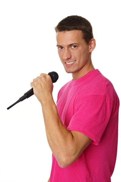 Man sings into microphone — Stock Photo, Image