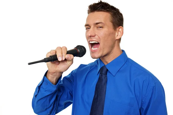 Empresario canta en el micrófono —  Fotos de Stock