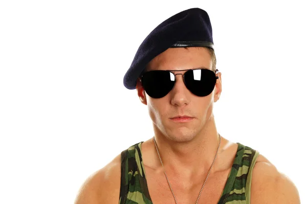 Military man in sunglasses — Stock Photo, Image