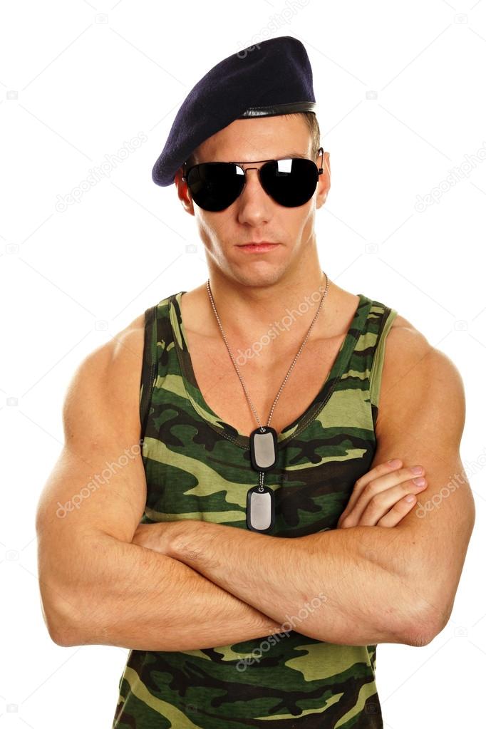 Military man in sunglasses