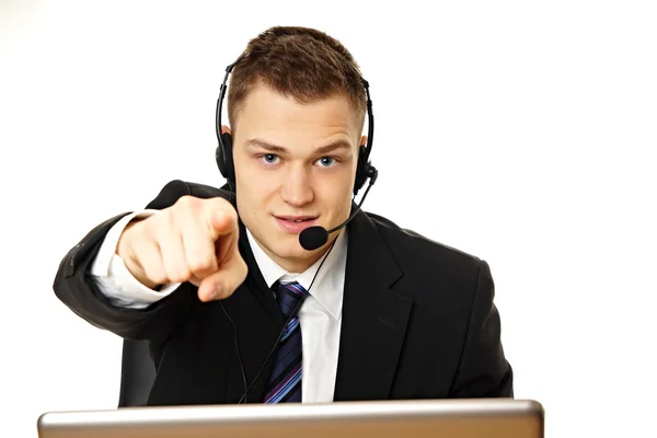 Customer service operator shows on you — Stock Photo, Image